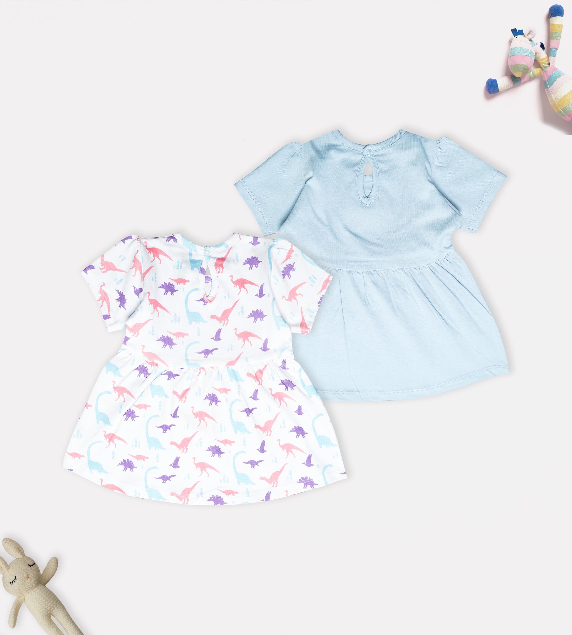 Pretty & Pastel Blue: Cotton Dinosaur Print & Fairy Tale Frock Set