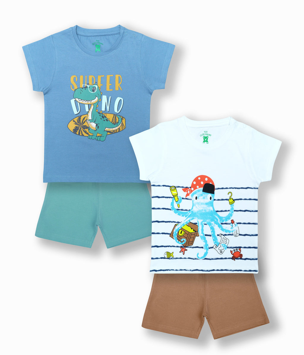Surfer Dino & Pirate Octopus 2-Pack Cotton Set