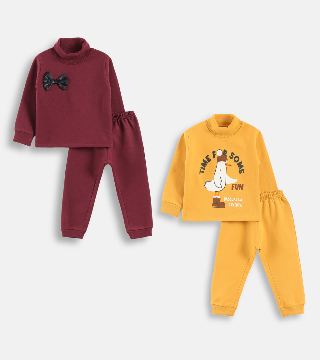 Bow Accent Maroon & "Time For Fun" Yellow Tracksuits