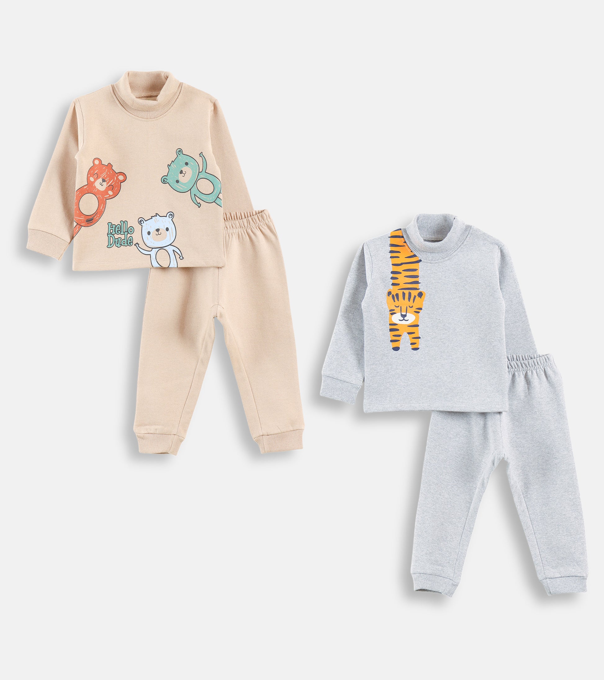 Playful Animal Mock-Neck Pullover and Jogger Winter Outfit Set