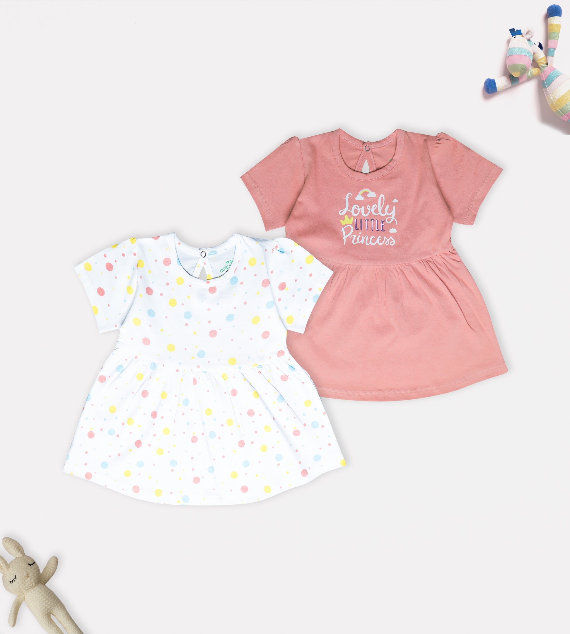 Multi-Color Polka Dot & Lovely Little Princess Frock Duo