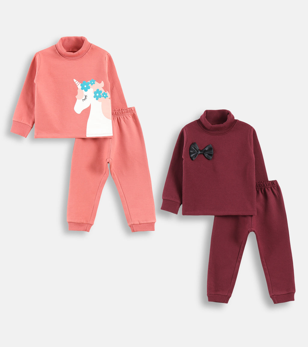 Coral Pink Unicorn & Maroon Bow Tracksuits