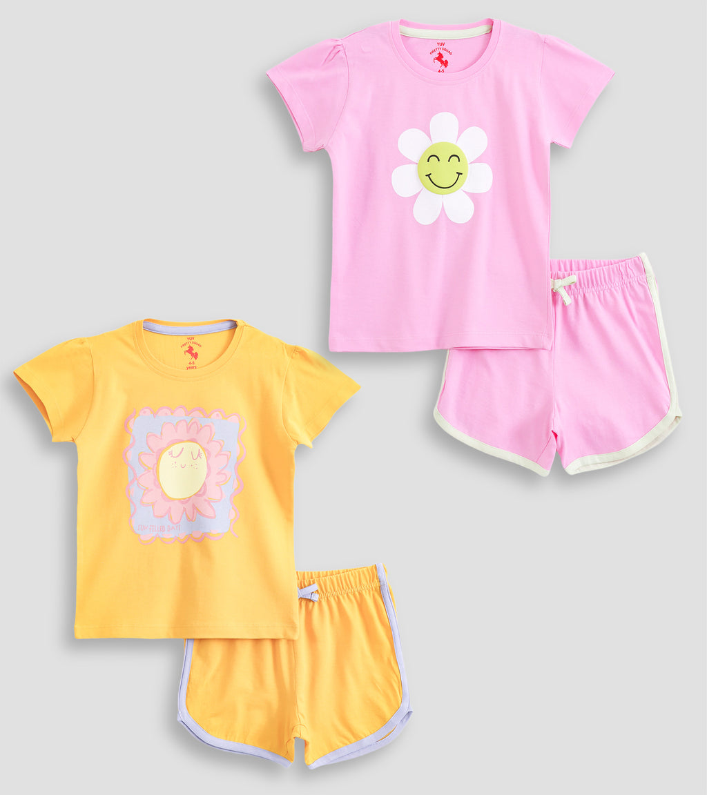 Happy Vibes: Cheerful Floral Graphic Tee & Shorts Co-ord