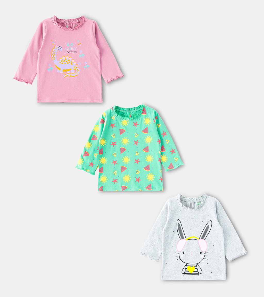 Sun, Stars, & Smiles: Vibrant Full-Sleeve Ruffle Tees for Baby Girls