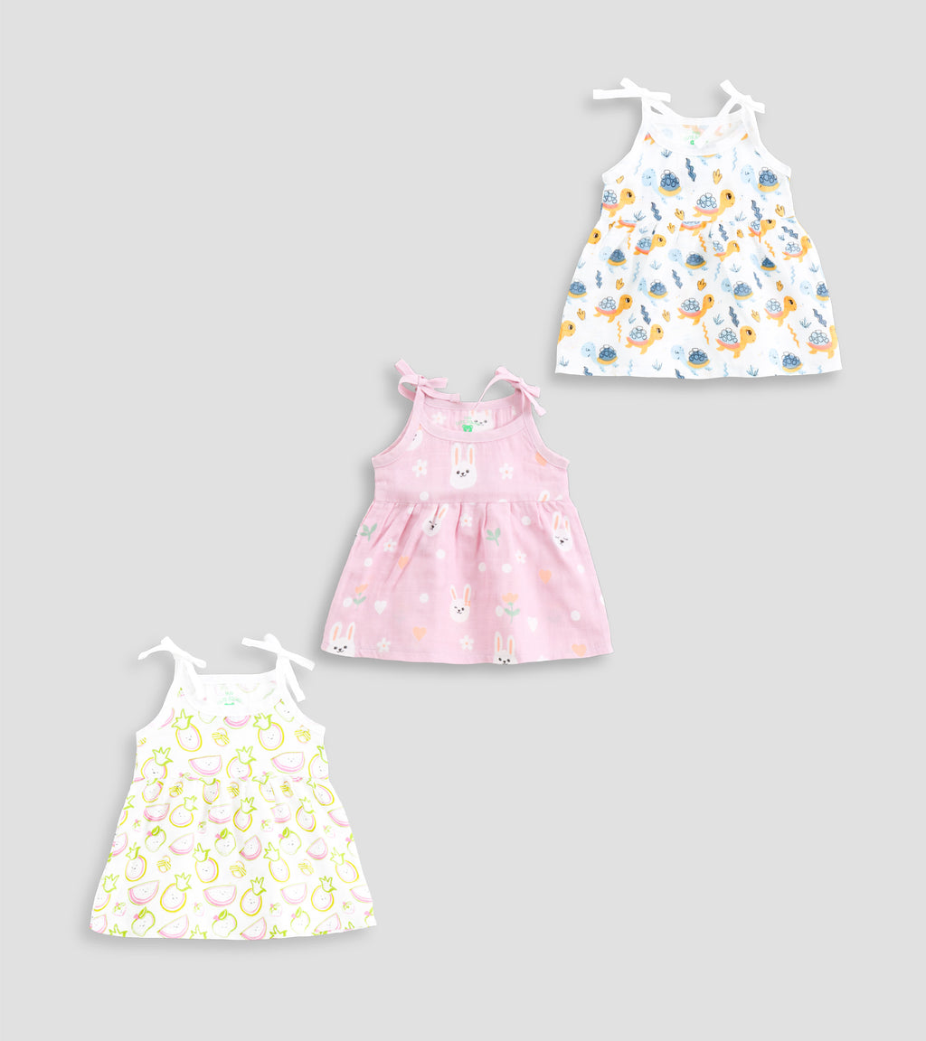 Breezy Blooms & Bunnies Organic Muslin Frock Set