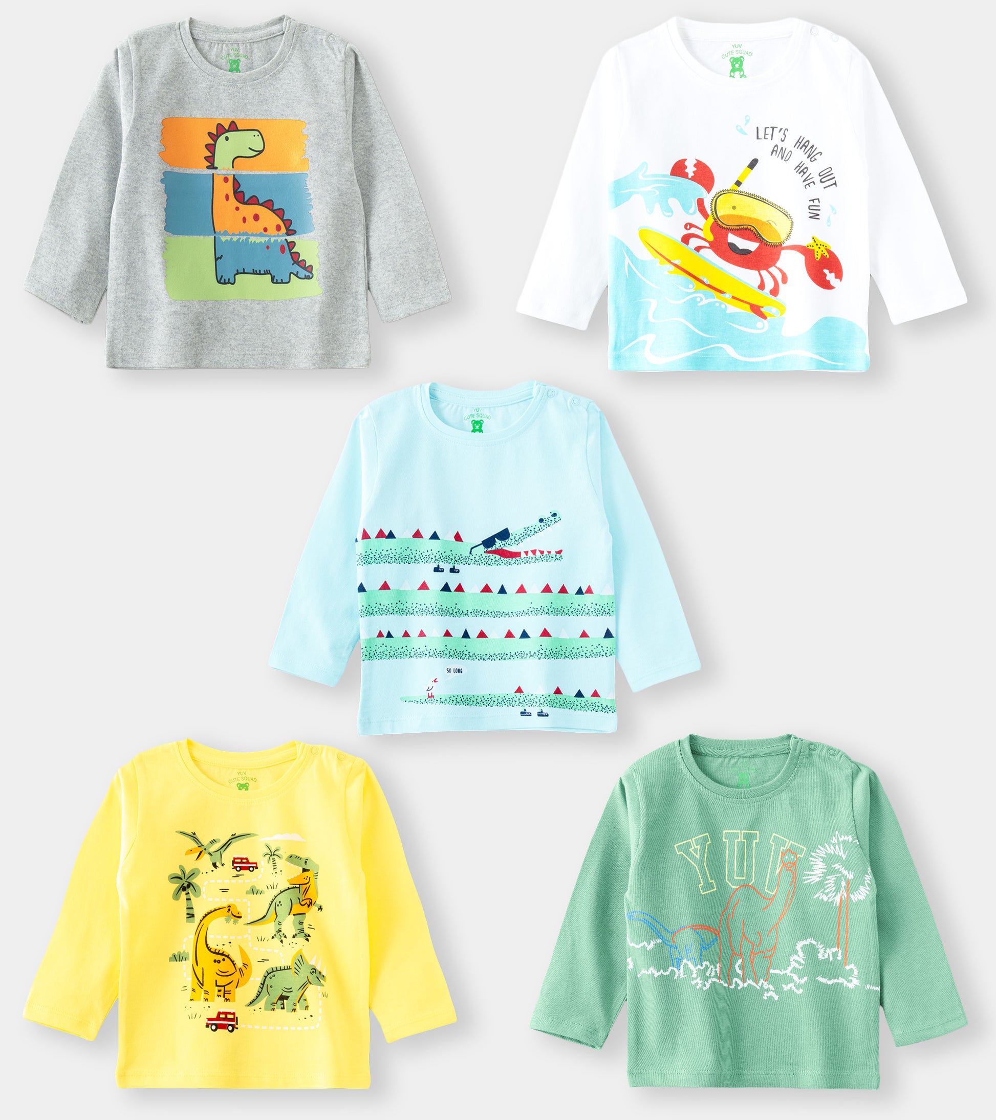 Premium Full Sleeve Cotton Multi-Pack Daily Wear Tees for Infants