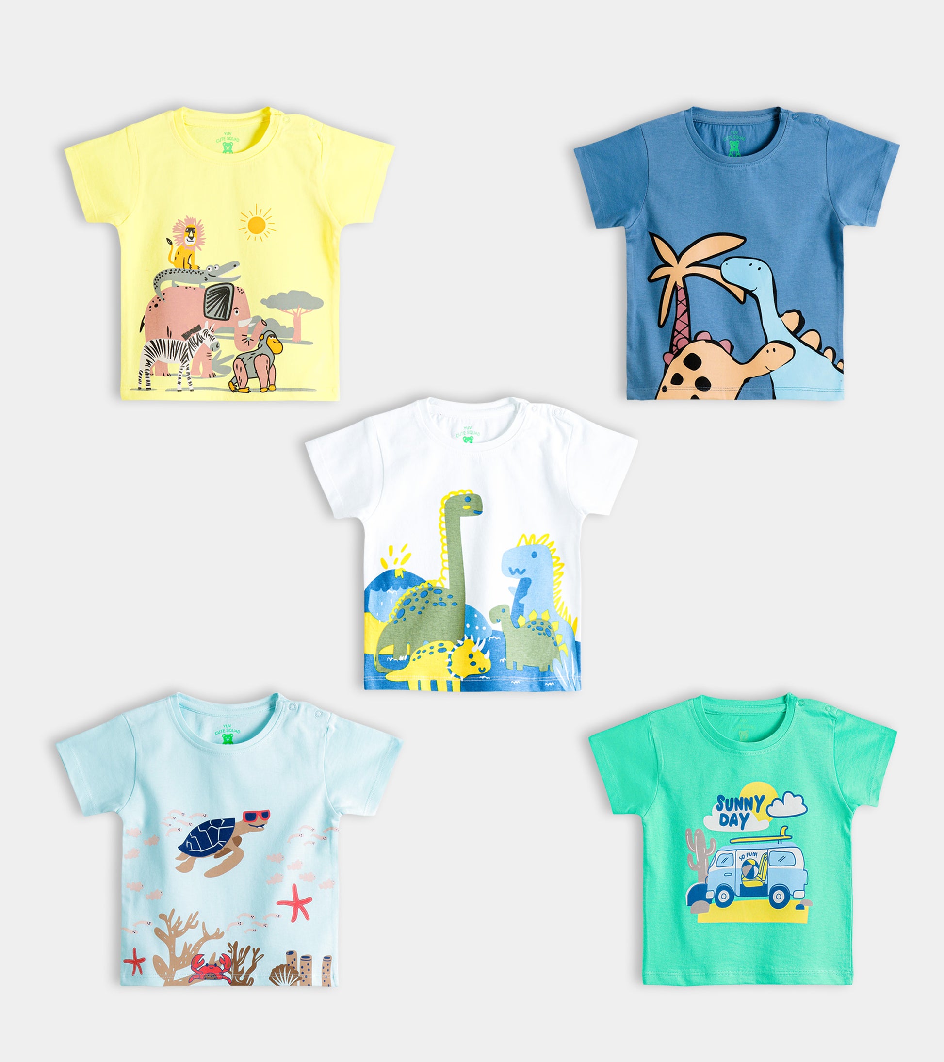 Multicolor Pack of 5, 100% Cotton Printed Tshirts
