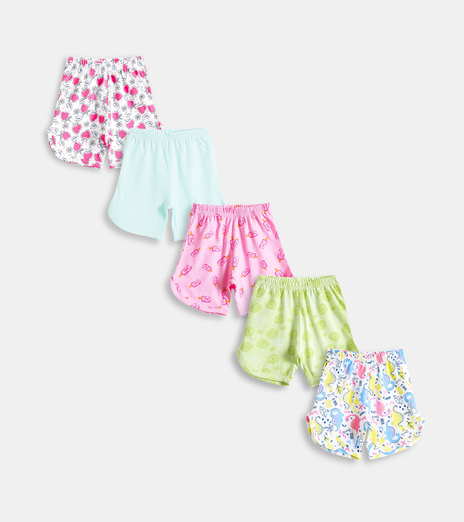 Tiny Trendsetter 5-Piece Combo: Fruit & Critter Print Cotton Shorts