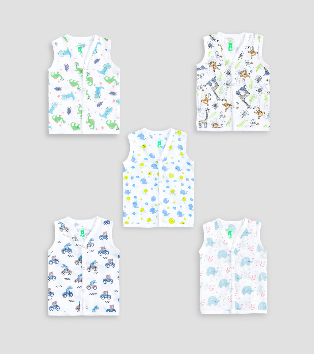Dino, Safari & Sea Creatures 100% Cotton Muslin Baby Jablas | Value Pack of 5