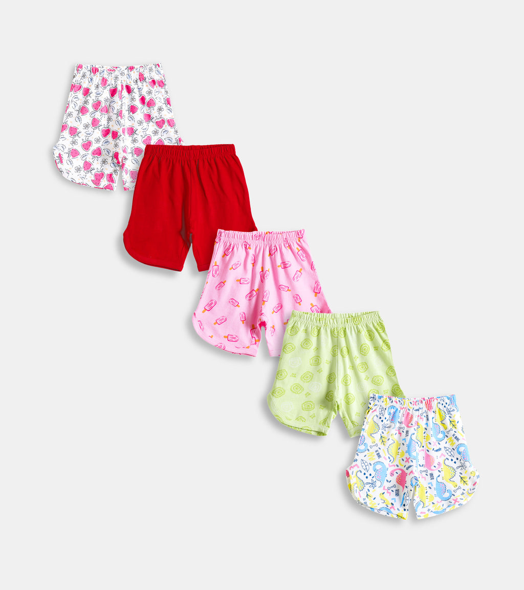 Pop of Color! 5-Pack Baby Girls’ 100% Cotton Comfort Shorts