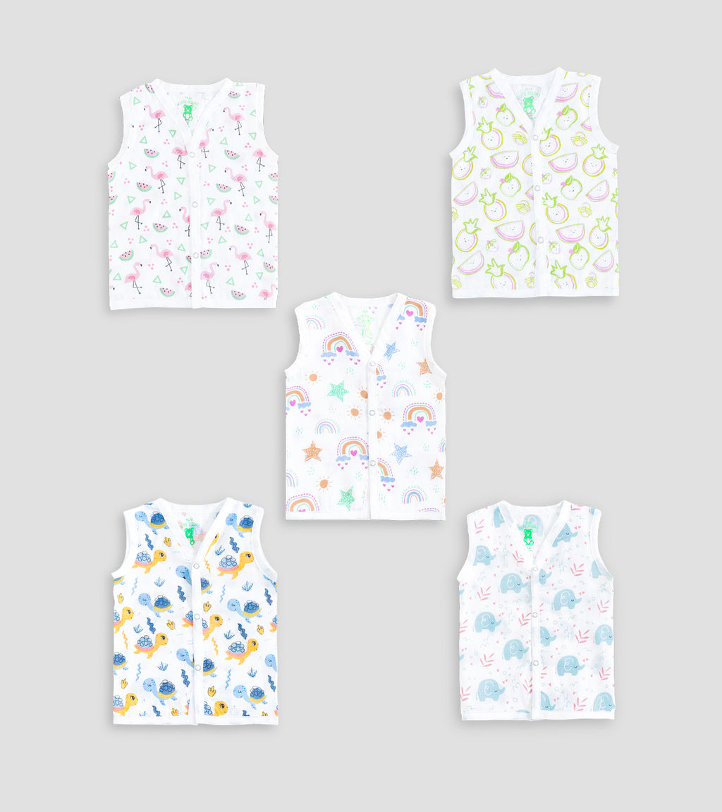 Charming Fruit & Animal Print Breathable Muslin Jabla Set of 5