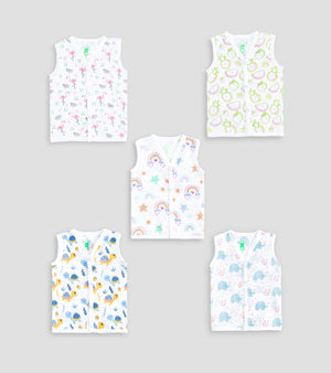 Charming Fruit & Animal Print Breathable Muslin Jabla Set of 5