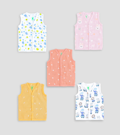 100% Cotton Sleeveless Front Open Baby Jabla | Soft Breathable Snap Button Vest
