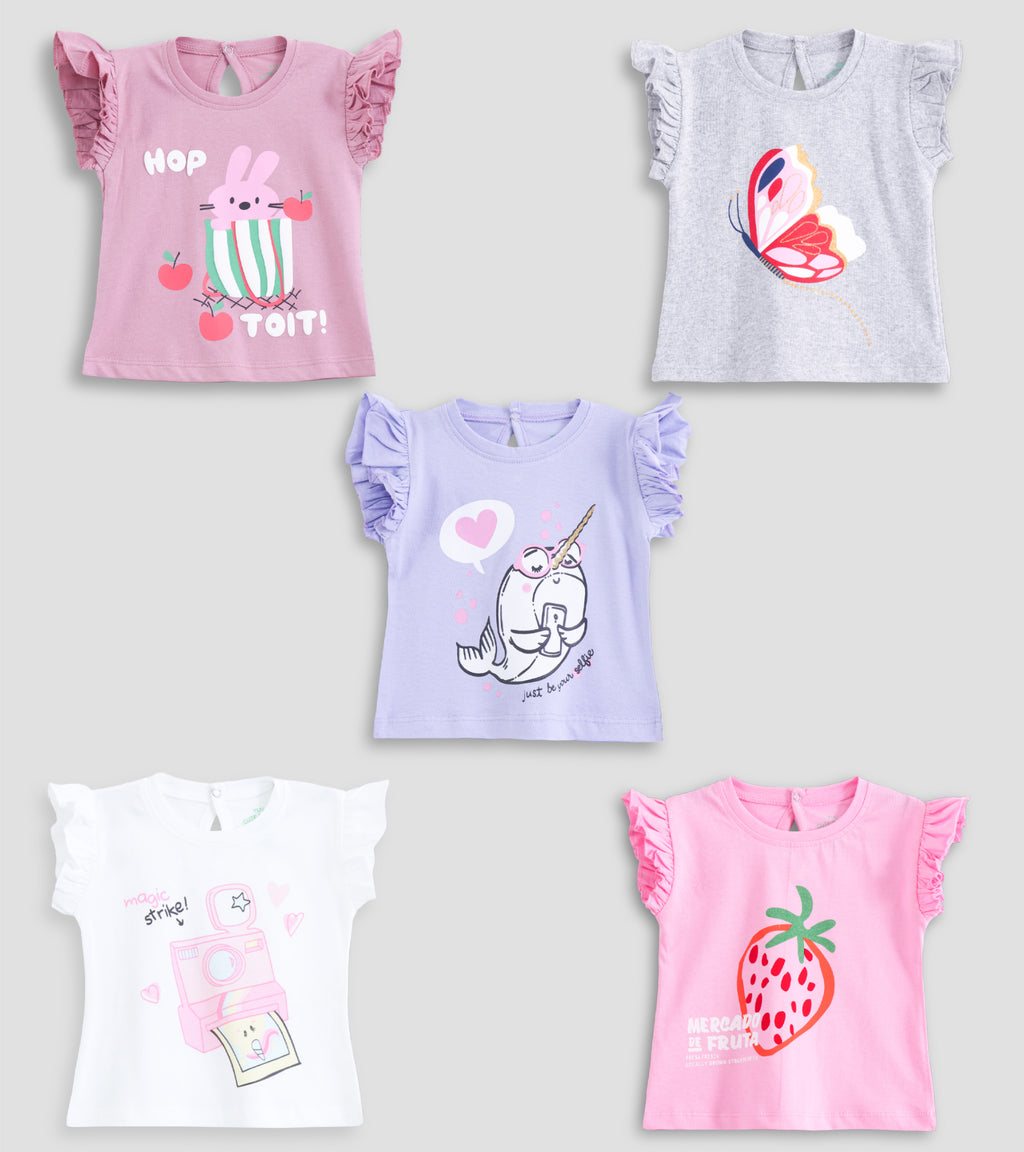 Pastel Petals: The 5-Pack Ultra-Soft Cotton Tee Collection