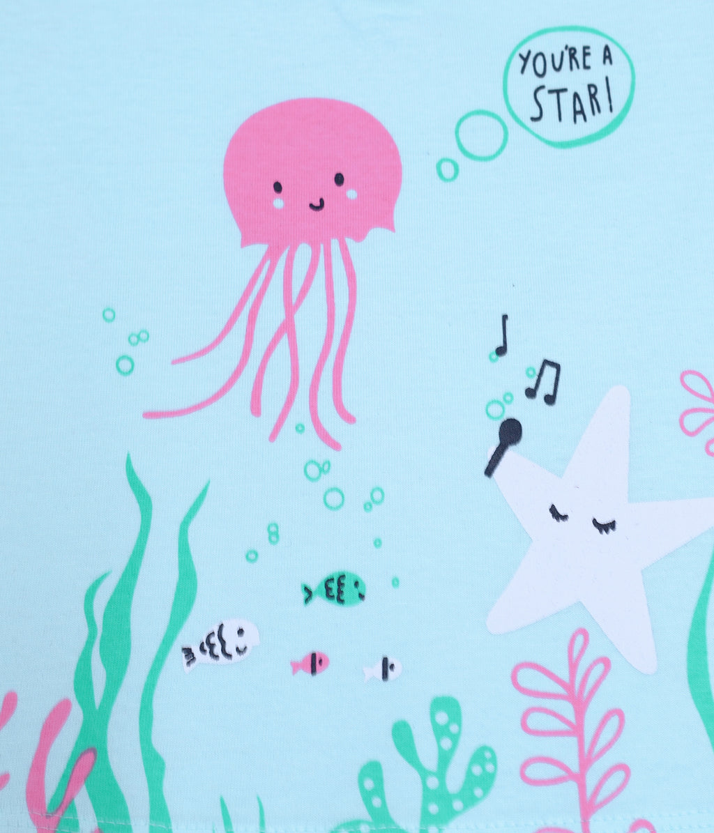Ocean Magic: Pure Cotton Rainbow Jellyfish & Starfish Print Outfit Sets