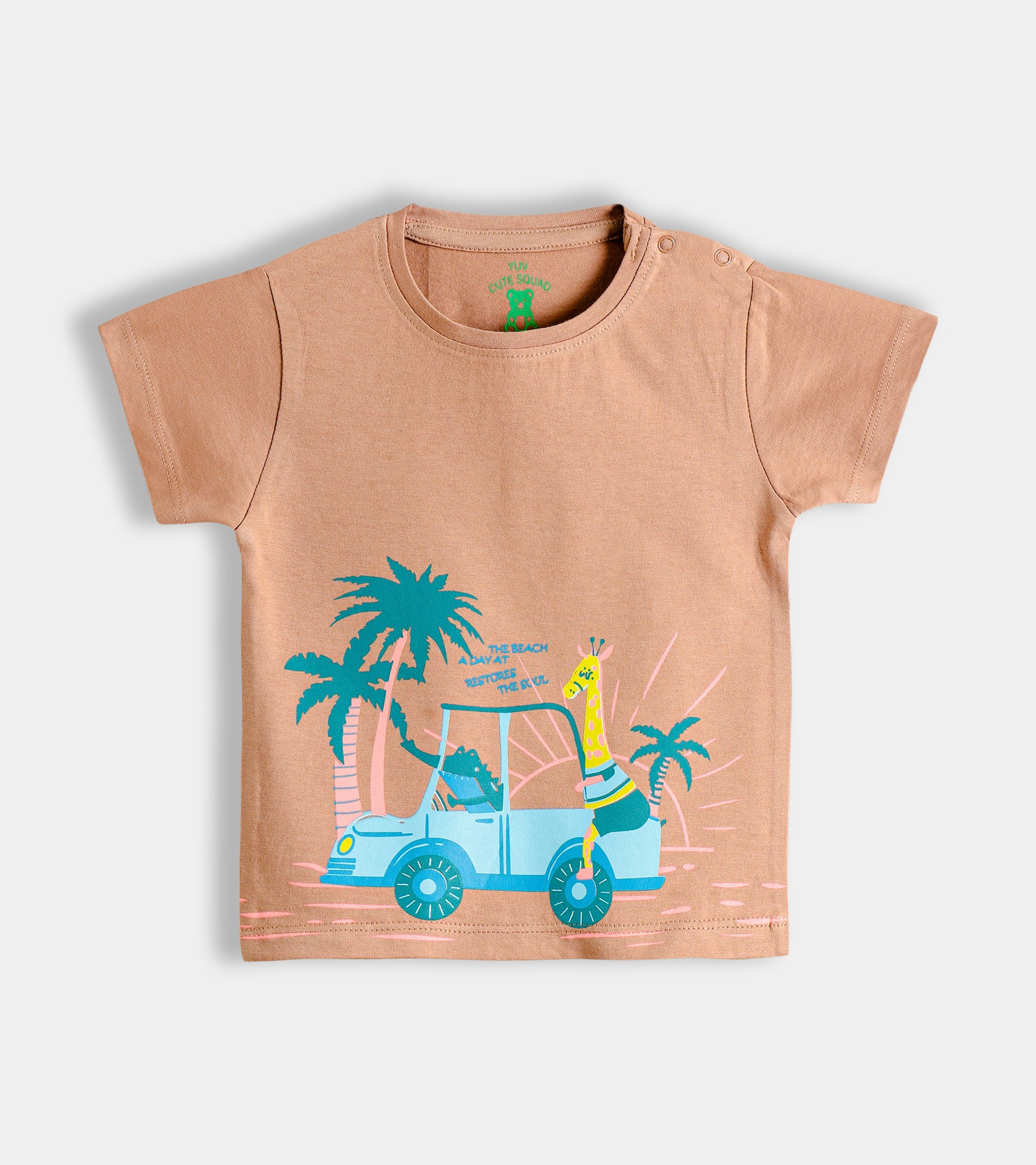 Soft-Touch Cotton Baby Tee - Earthy Tan Brown Tropical Theme (0-24 Months)