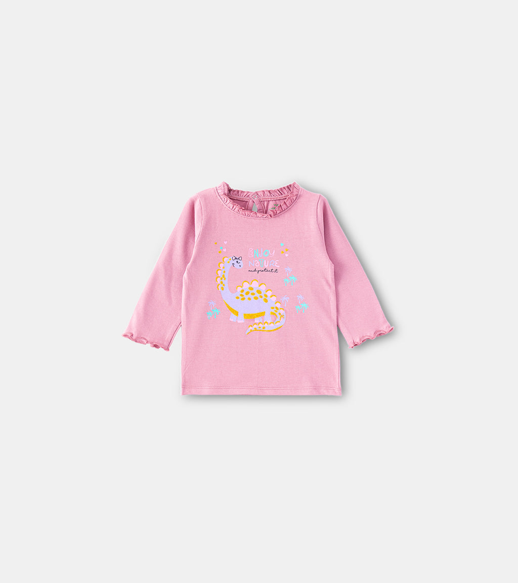 Dino-Mite Nature Muave Ruffle Long-Sleeve Cotton Tee