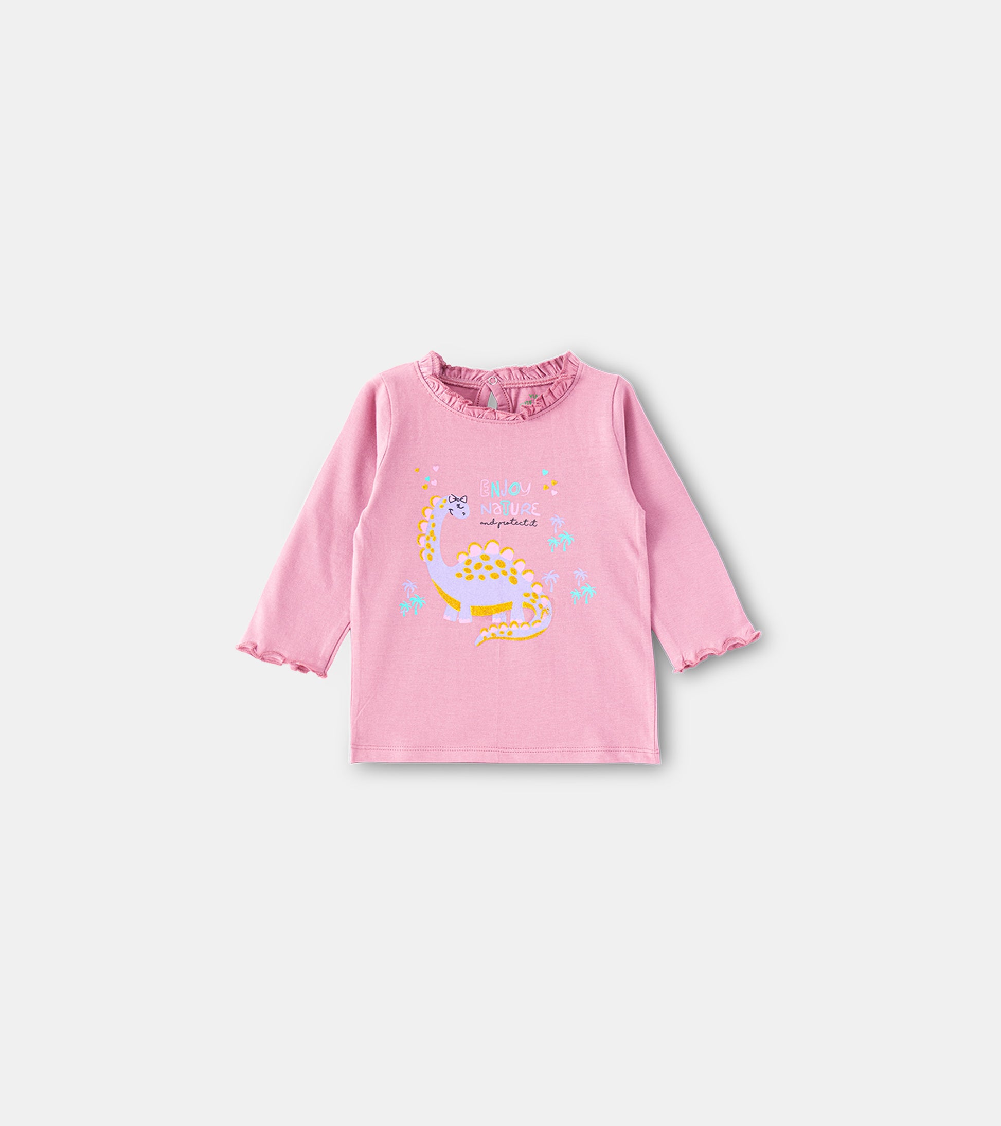 Dino-Mite Nature Muave Ruffle Long-Sleeve Cotton Tee