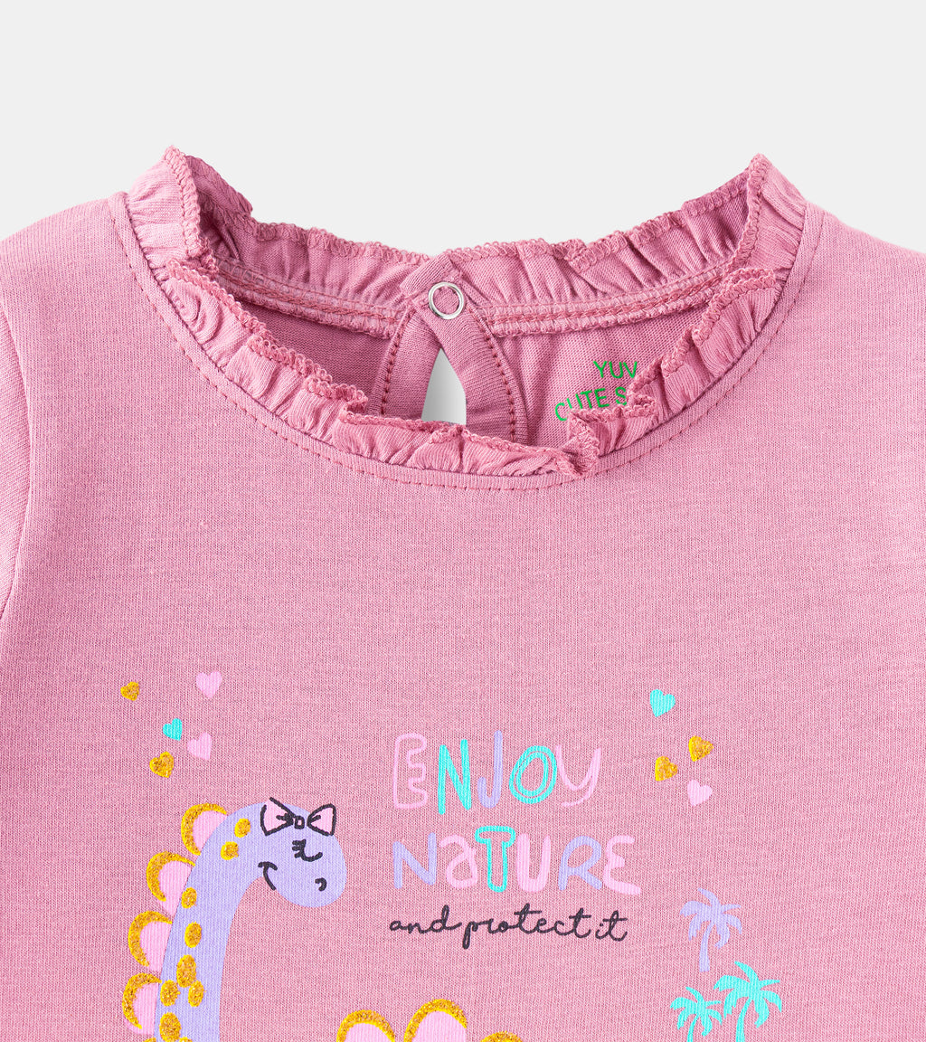 Dino-Mite Nature Muave Ruffle Long-Sleeve Cotton Tee