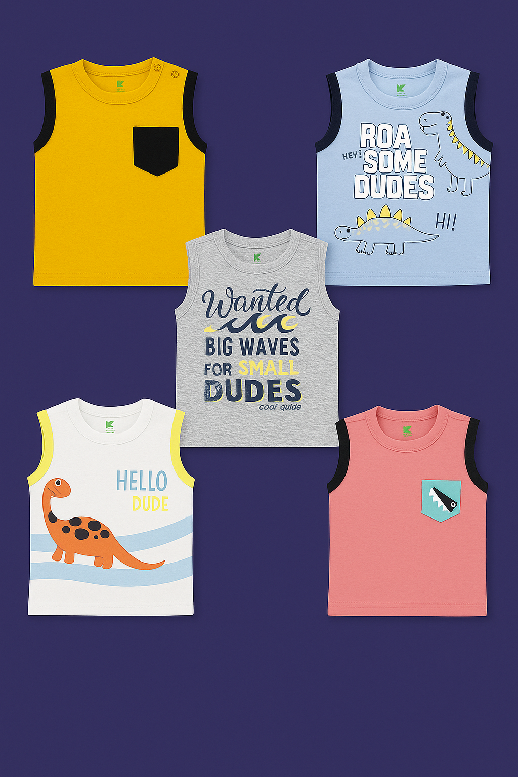 Pack of 5 - Sleeveless Tshirts