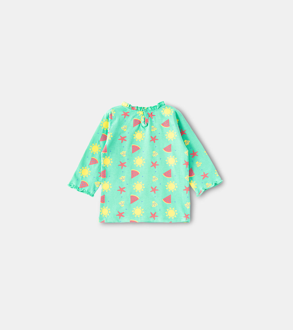 Sun, Stars, & Smiles: Vibrant Full-Sleeve Ruffle Tees for Baby Girls