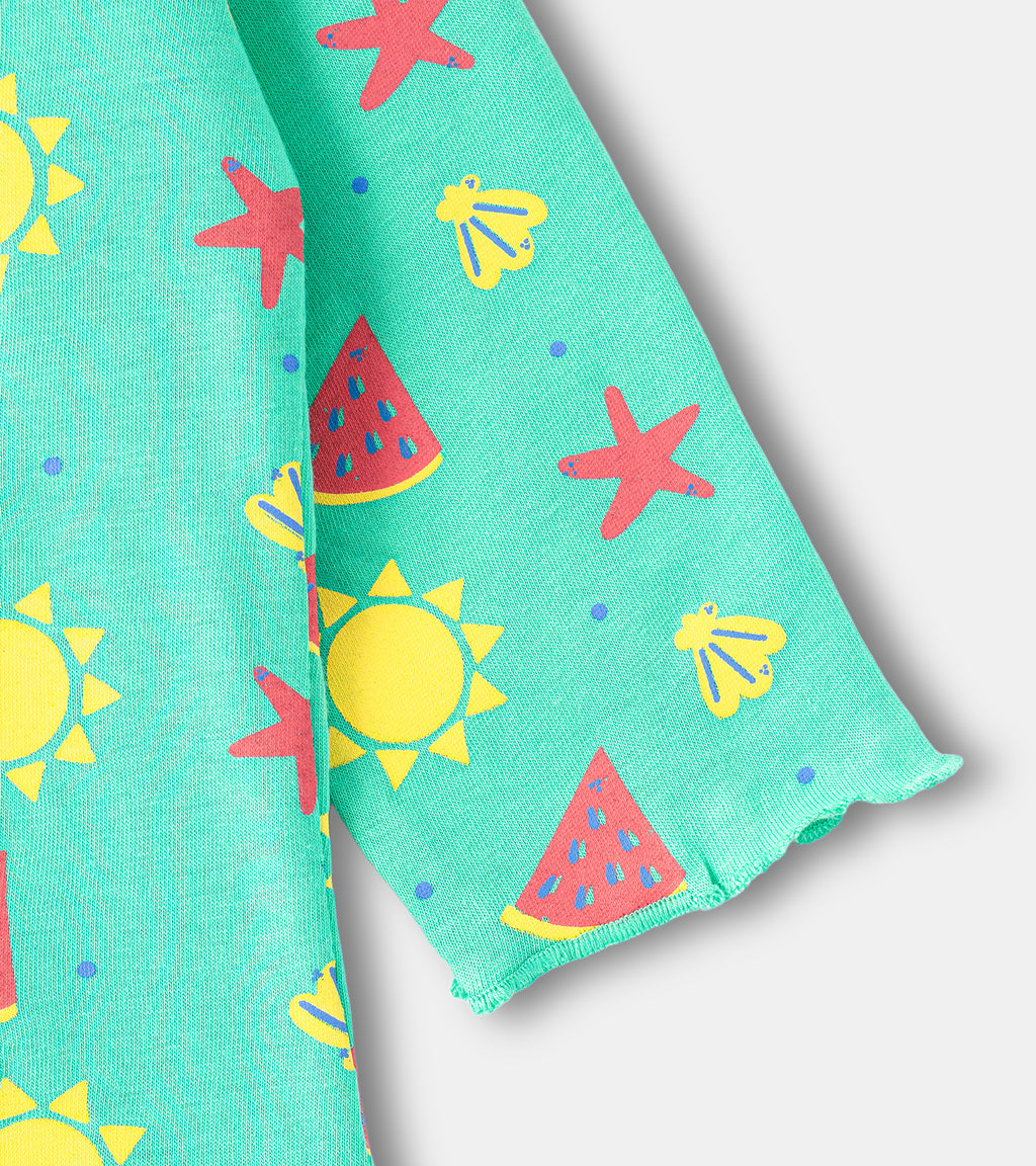 Sun, Stars, & Smiles: Vibrant Full-Sleeve Ruffle Tees for Baby Girls