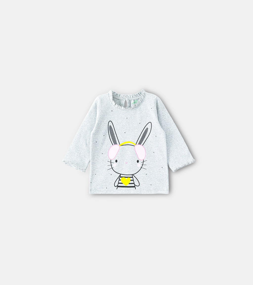 Bunny Love Grey Melange Long-Sleeve Ruffle Tee
