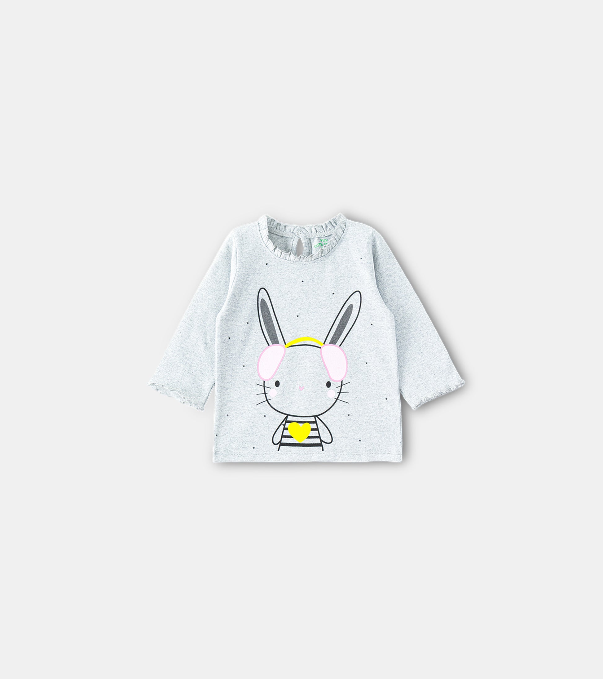 Bunny Love Grey Melange Long-Sleeve Ruffle Tee