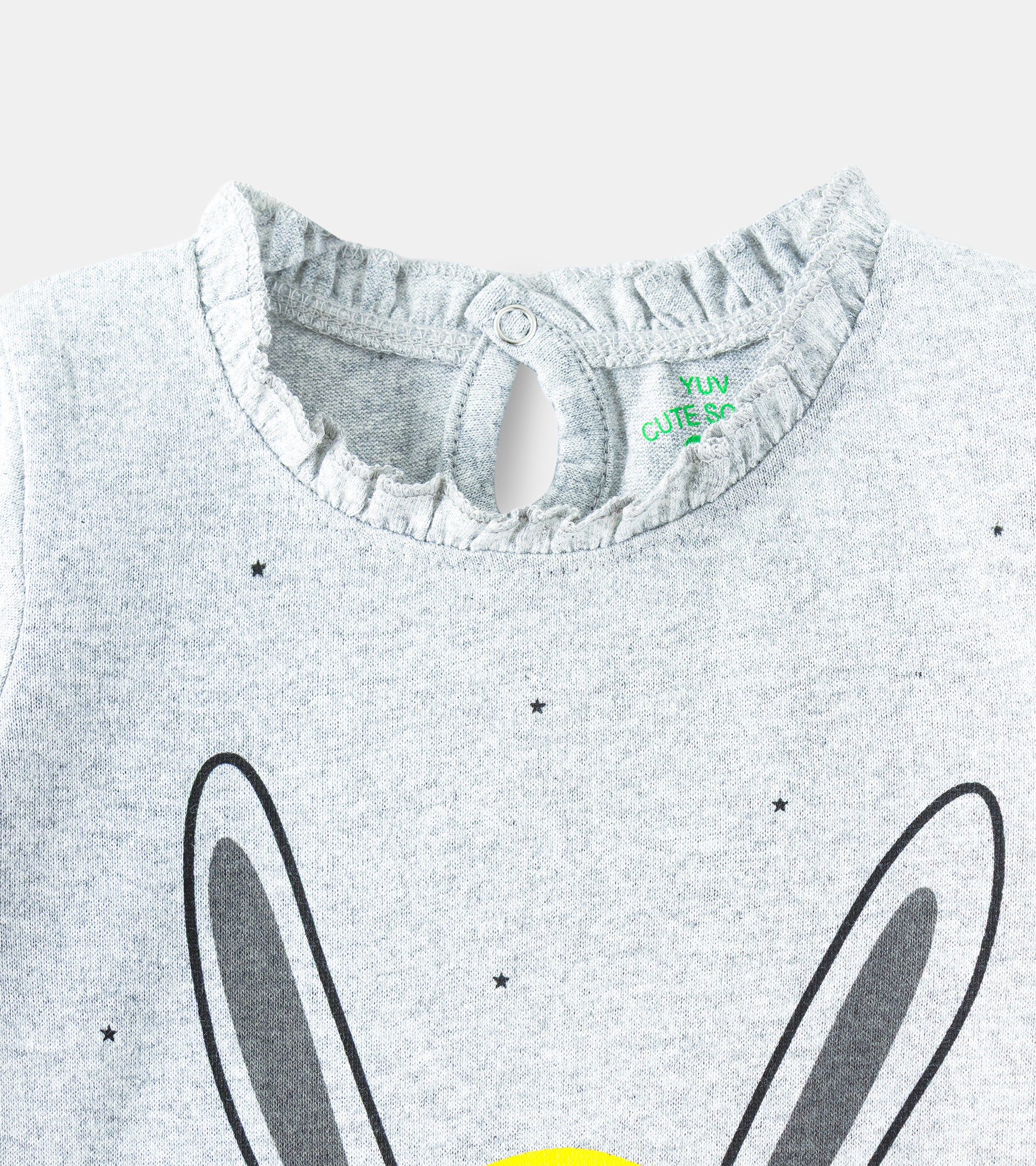 Bunny Love Grey Melange Long-Sleeve Ruffle Tee