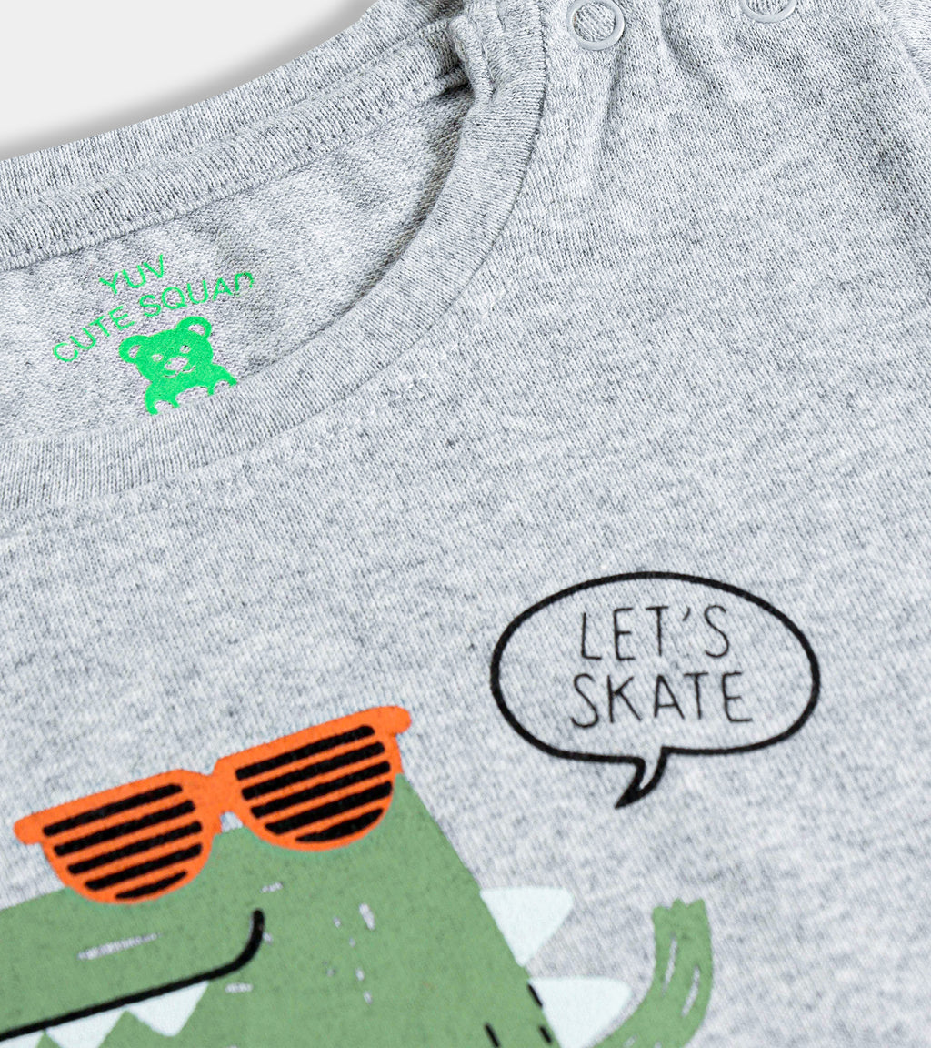 Let's Skate Croc, Soft & Breathable Grey Tee (0-24 Months)