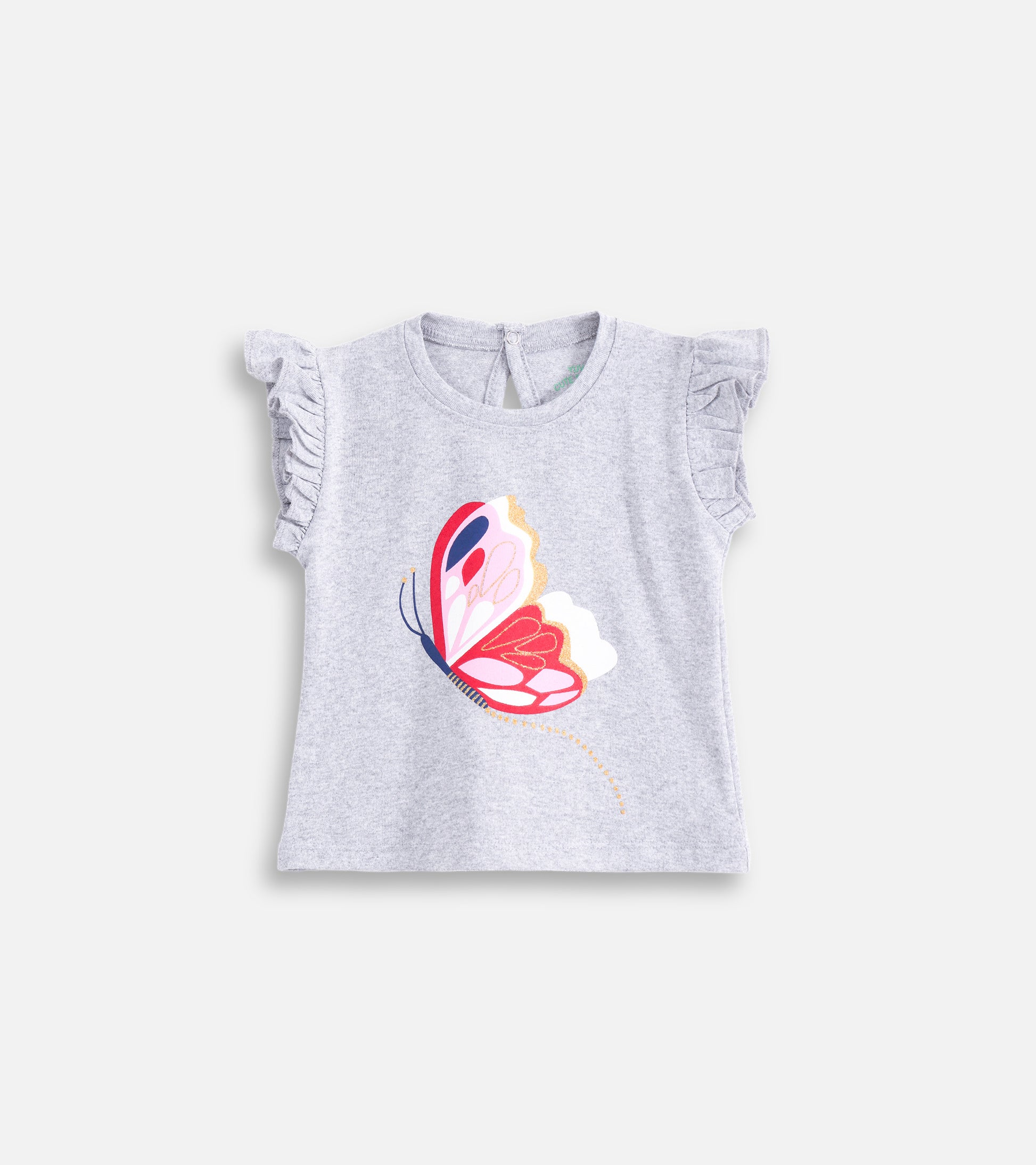 Heather Grey Glittering Butterfly Baby Girl Tee