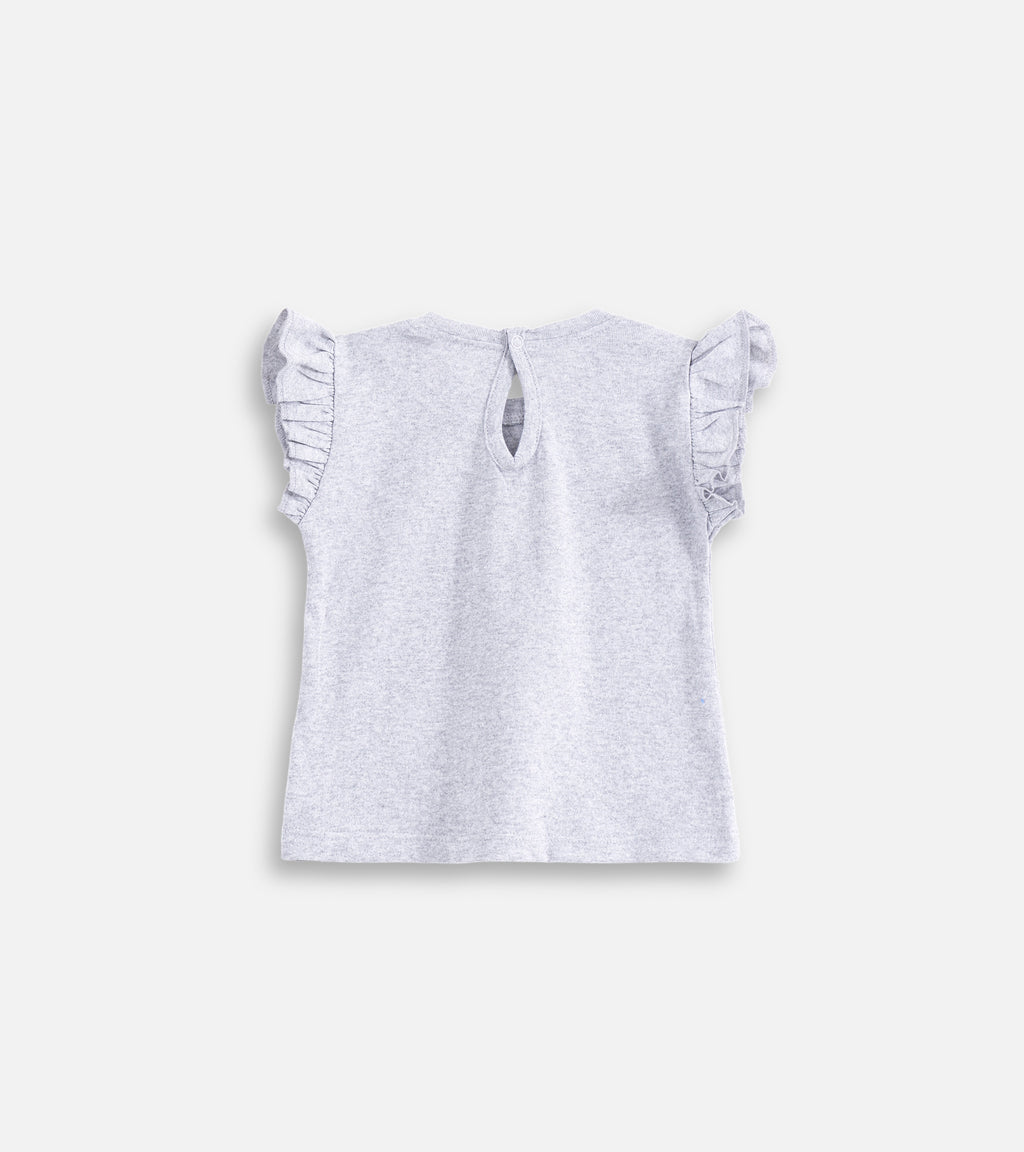 Heather Grey Glittering Butterfly Baby Girl Tee