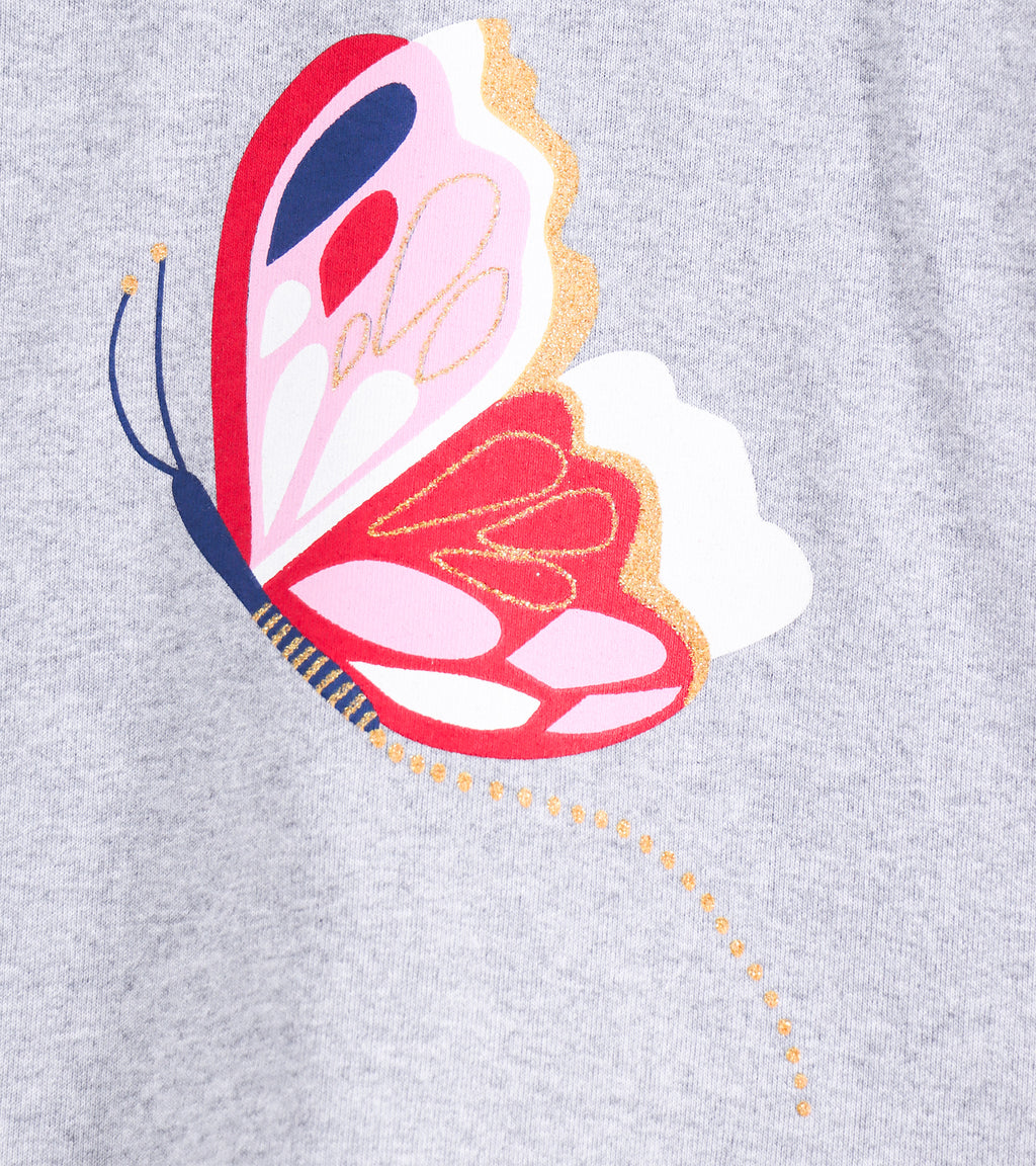 Heather Grey Glittering Butterfly Baby Girl Tee