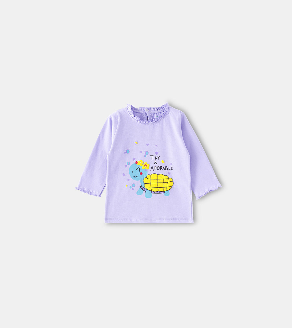Tiny & Adorable Lilac Turtle Print Pure Cotton T-Shirt