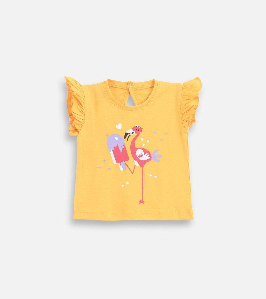 Mustard Flamingo Baby Girl Tee