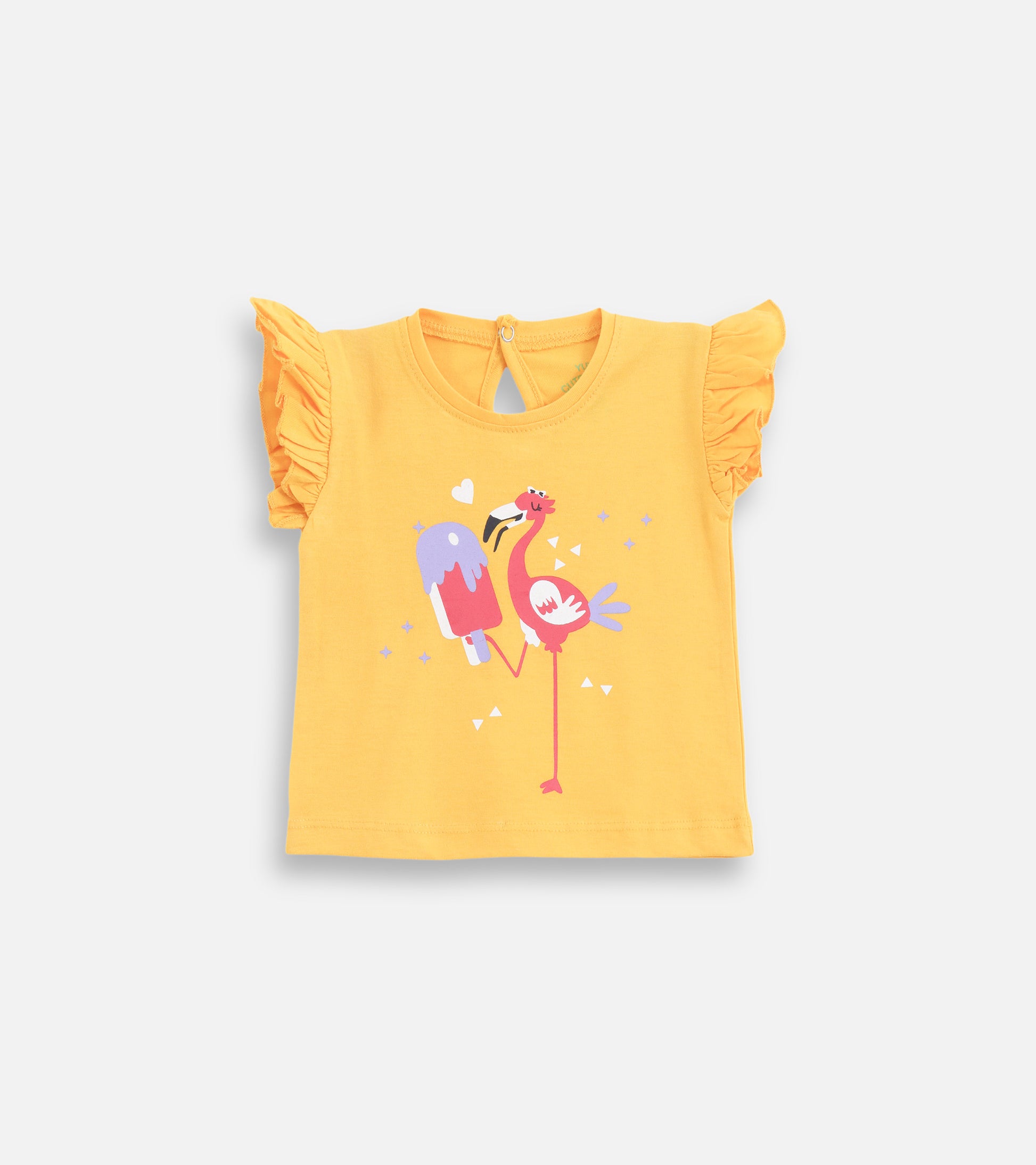 Mustard Flamingo Baby Girl Tee