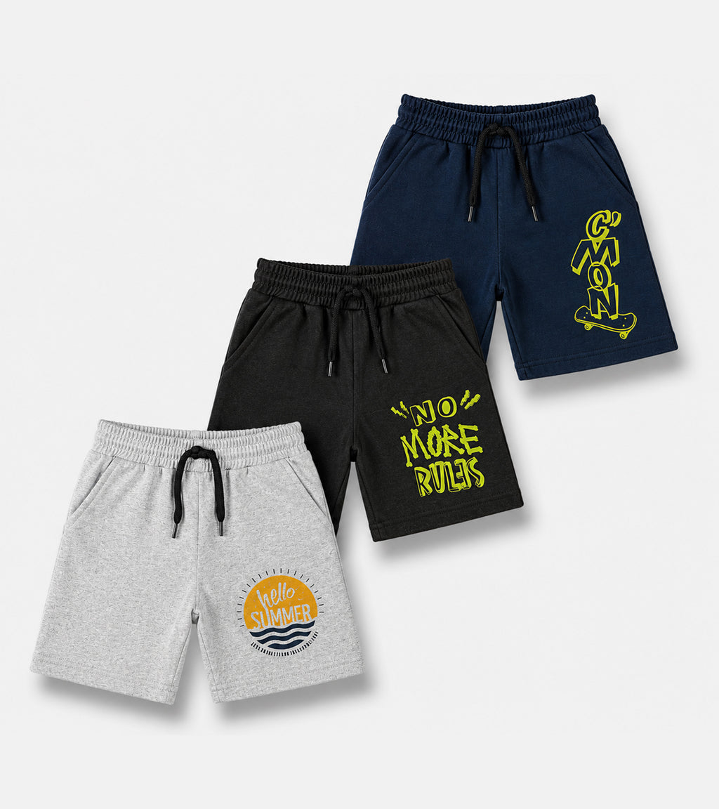 Playtime Ready: Fun Graphic Pocket Shorts Trio for Boys