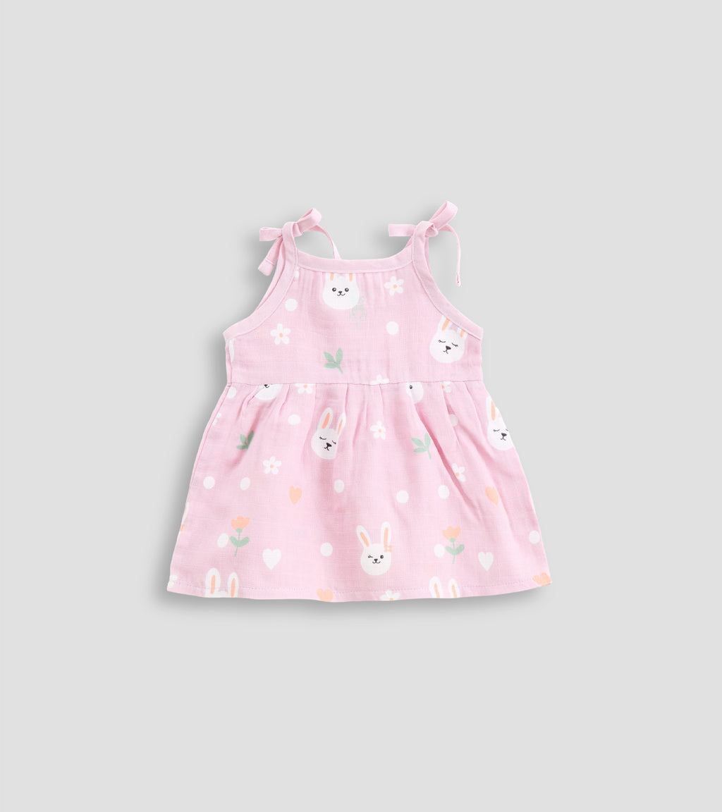 Breezy Blooms & Bunnies Organic Muslin Frock Set