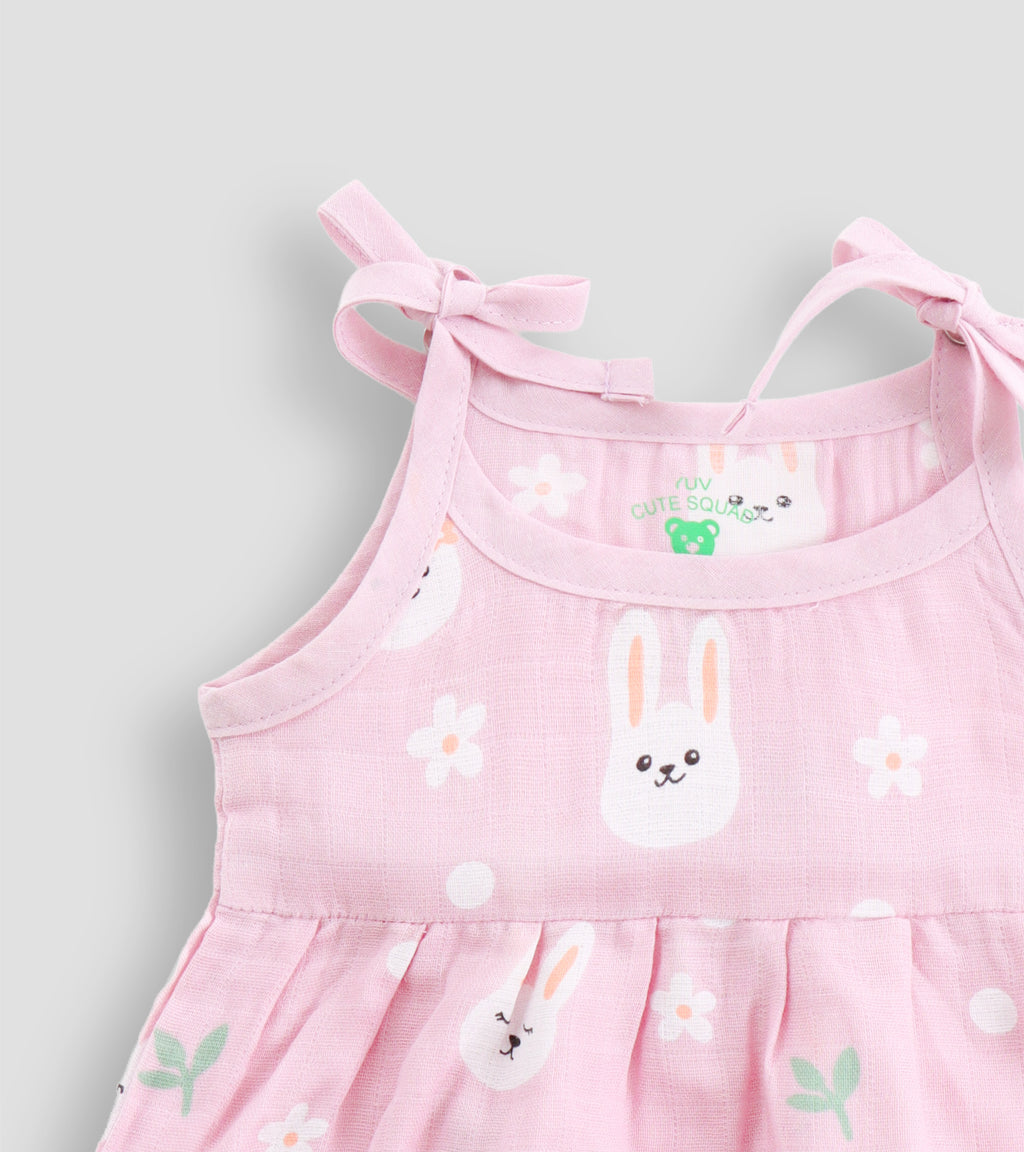 Breezy Blooms & Bunnies Organic Muslin Frock Set
