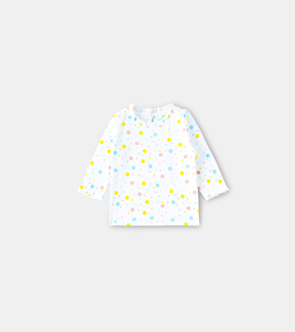 Polka Party Multi-Color Dot Print Cotton Ruffle Tee