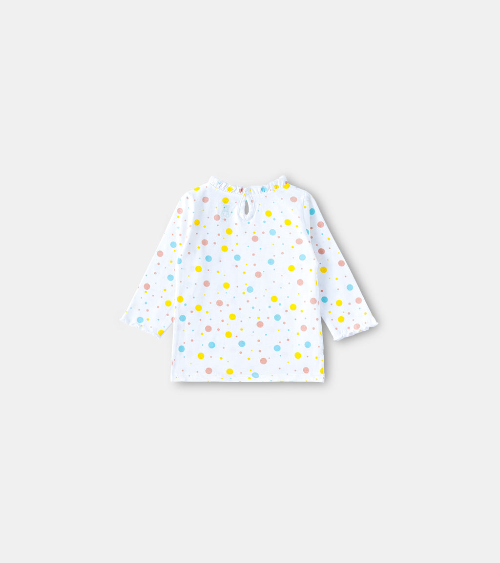 Polka Party Multi-Color Dot Print Cotton Ruffle Tee