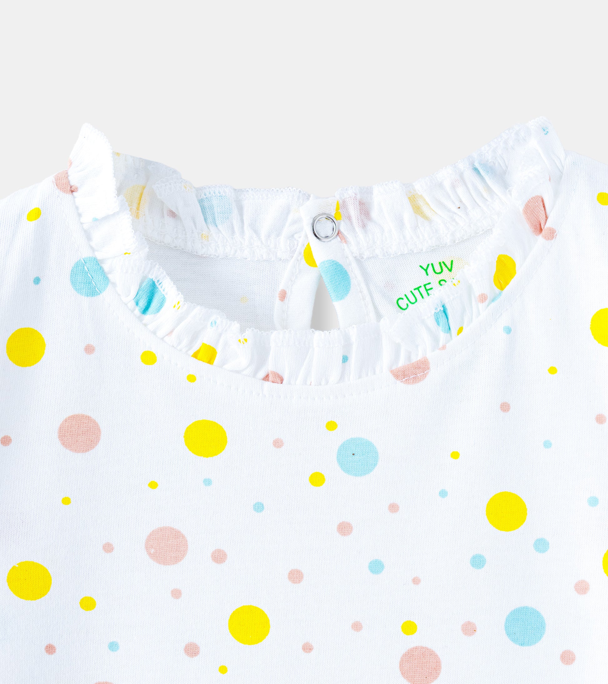 Polka Party Multi-Color Dot Print Cotton Ruffle Tee