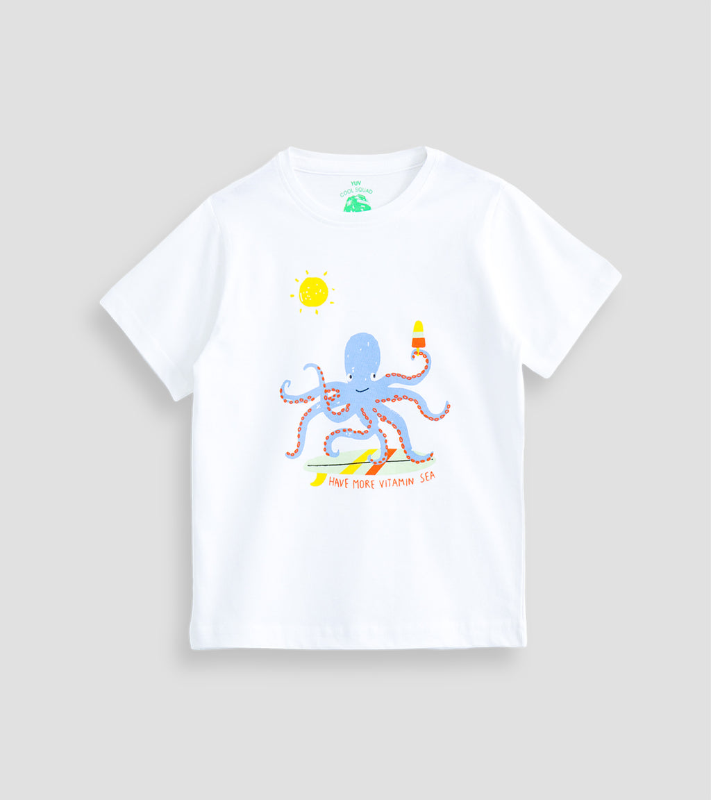 Vitamin Sea Octopus – White Soft & Breathable Graphic Tee