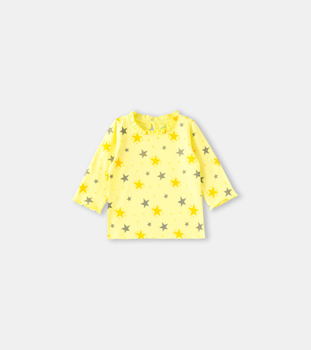 Starry Bright Yellow All-Over Star Print Cotton Top