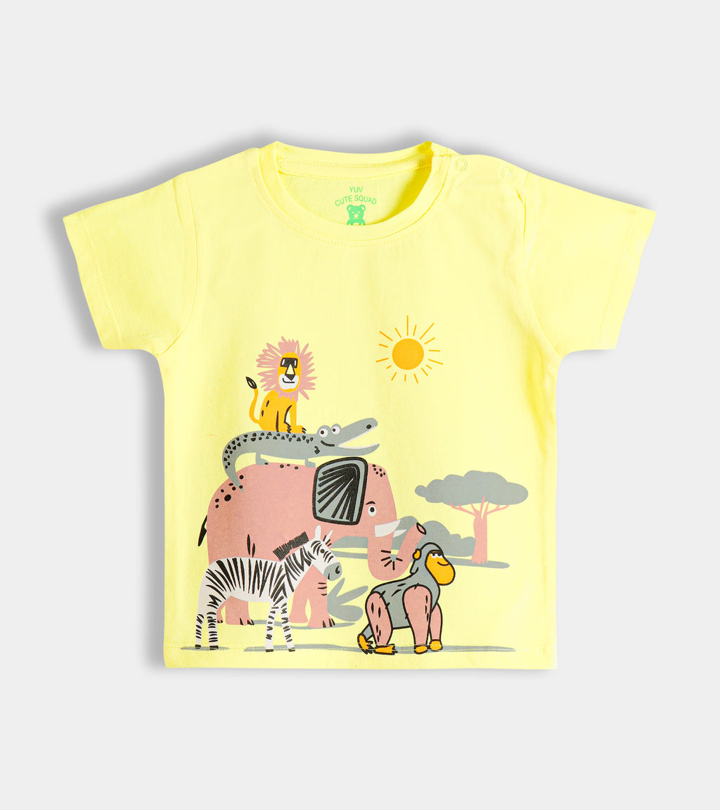 Cute Safari Animals Yellow Tee (0-24 Months)