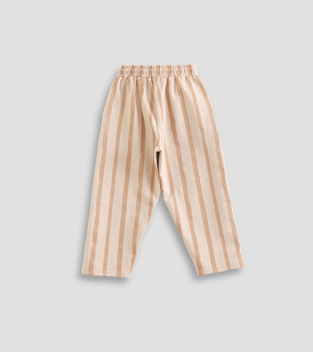All-Day Comfort: Unisex Pocketed Striped Trousers with Drawstring