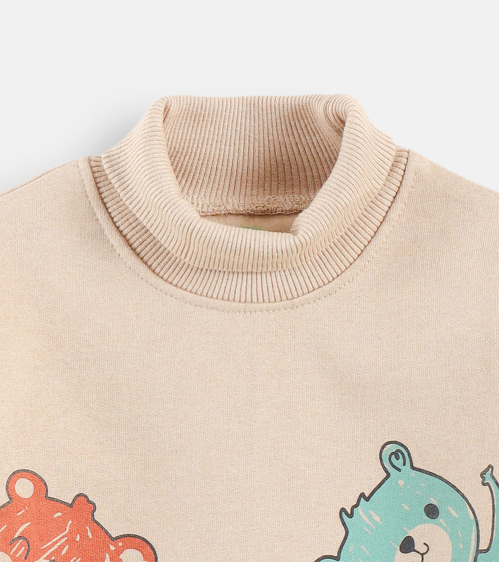 Playful Animal Mock-Neck Pullover and Jogger Winter Outfit Set