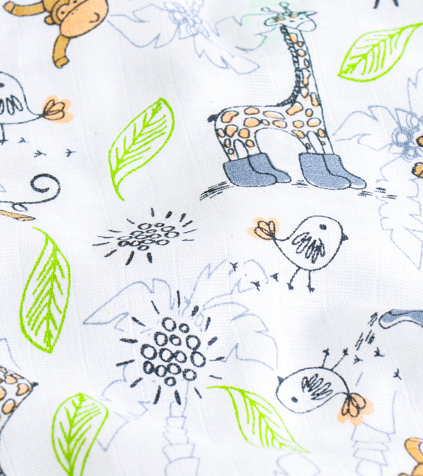 Solid Green & Multi-Print Breathable Cotton Muslin Jabla Set of 5