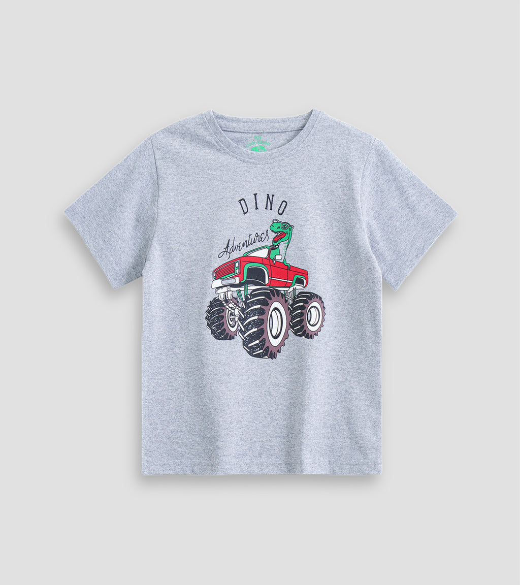 Dino Monster Truck – Grey MelangeSoft & Breathable Graphic Tee
