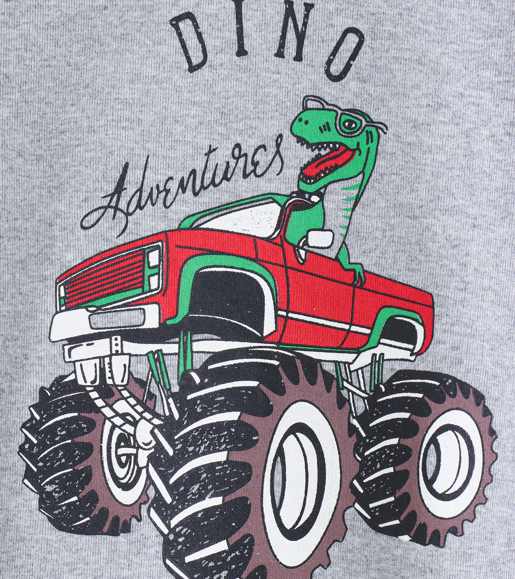 Dino Monster Truck – Grey Melange Cotton Co-ord Sets for Everyday Play